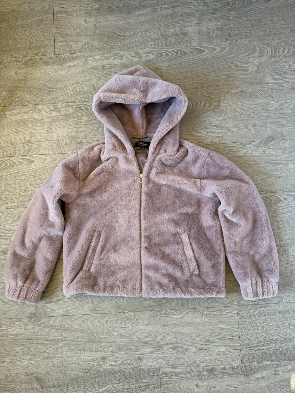 CoffeeShop Nordstrom coat jacket Light Pink Faux Fur Coat Jacket with Hood & Poc